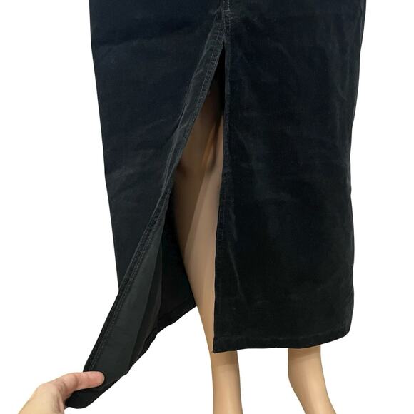 NYDJ High Waisted Corduroy Maxi Skirt Size 12 Black Straight Fit Front Slit - Picture 2 of 12